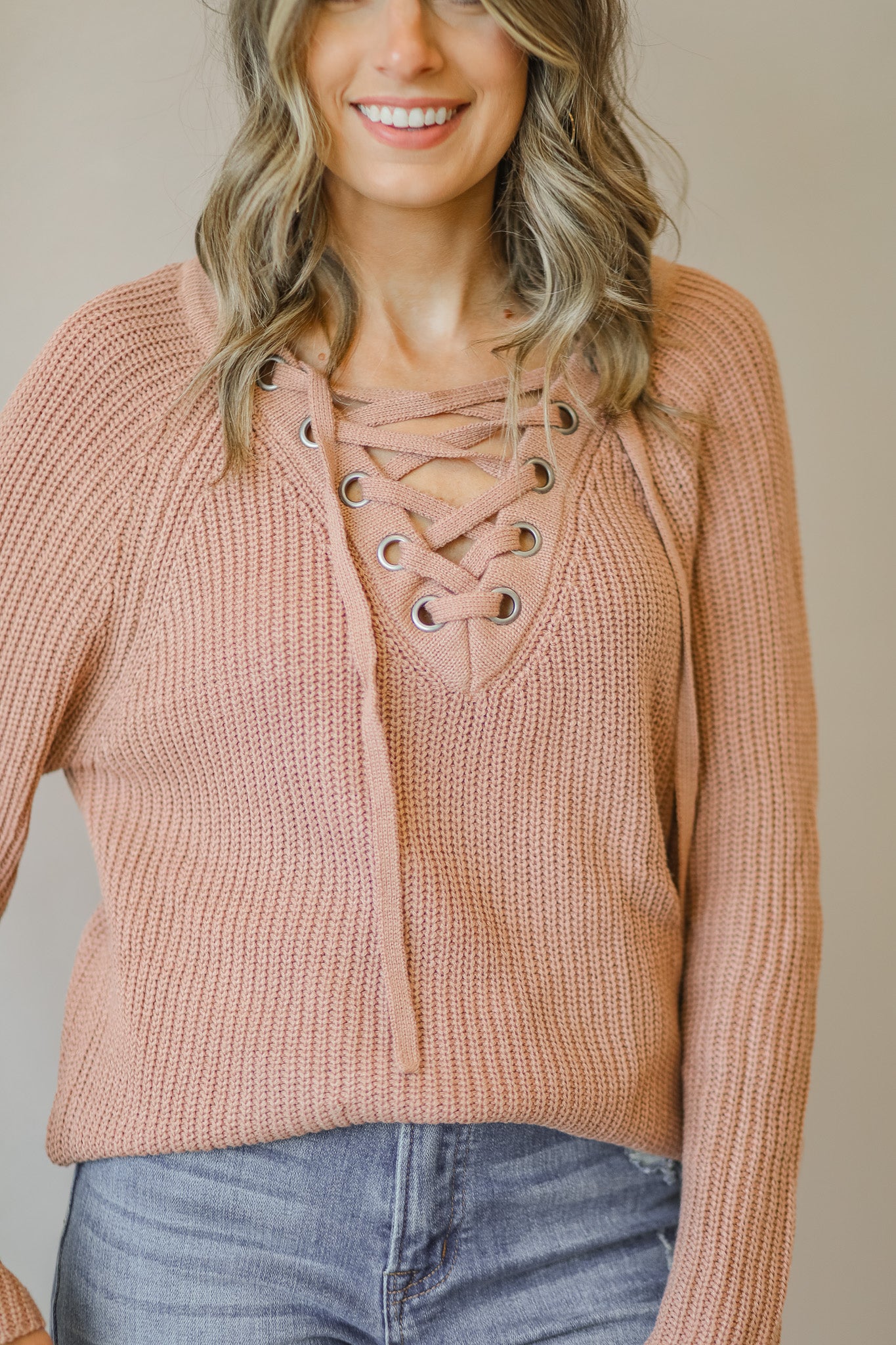 Leslie Lace Up Sweater – Rose & Remington