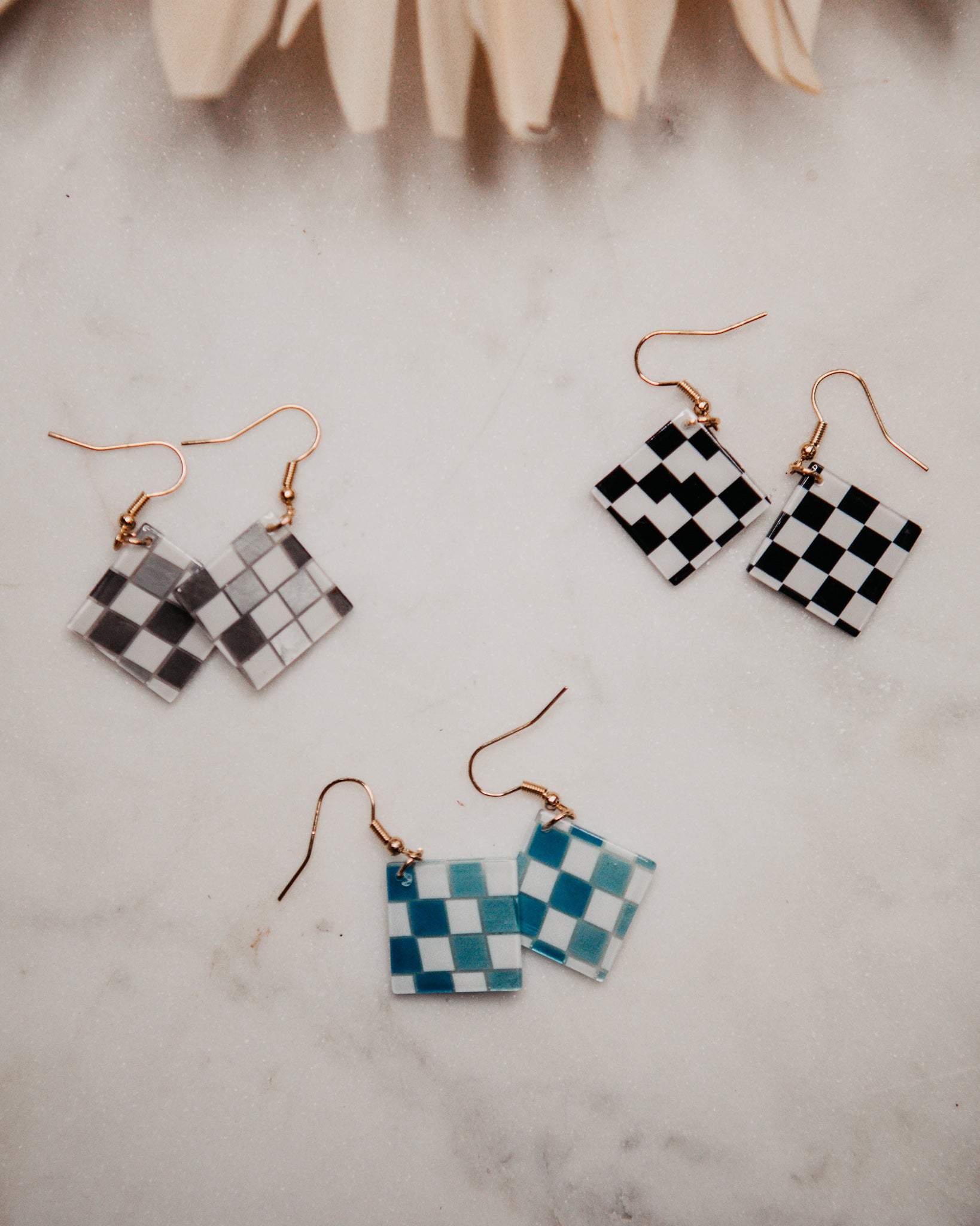 Personalized Drop Fishhook Earrings for Women Houndstooth Check Cream Plaid