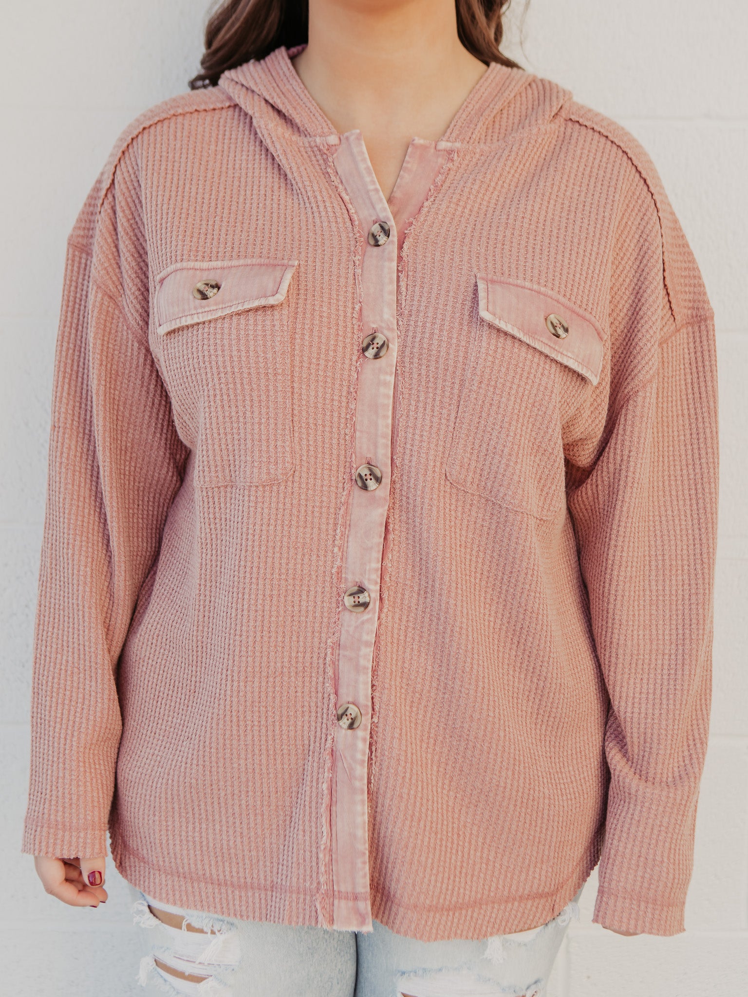 Bradley Waffle Knit Shacket Rose & Remington